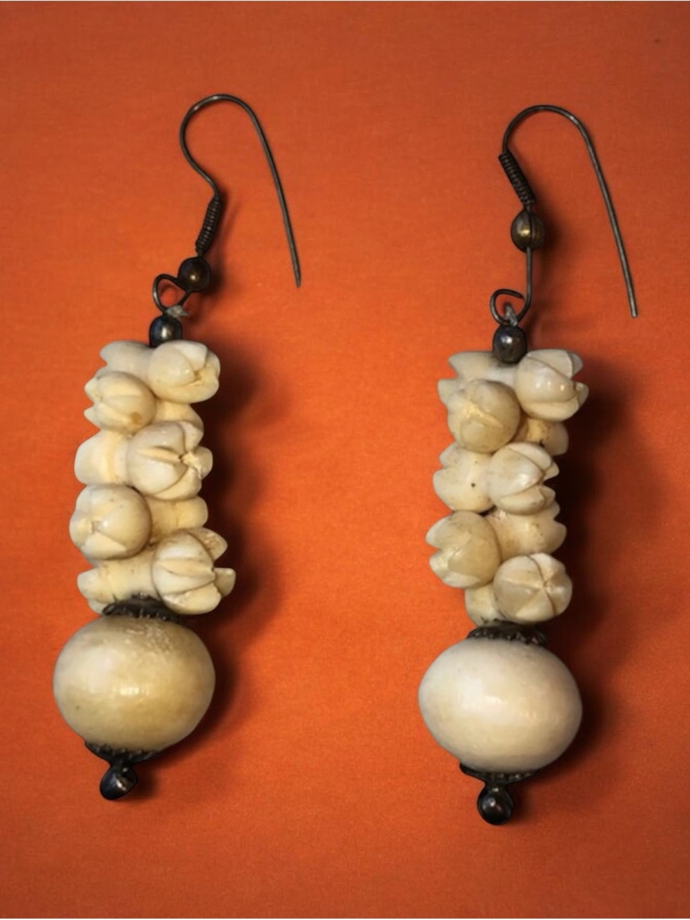 VINTAGE Carved Bone Dangle Earrings